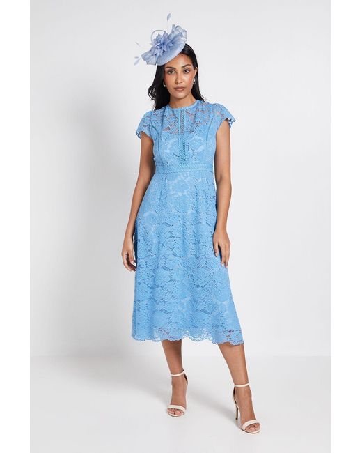 Wallis Blue Petite Lace Fit And Flare Midi Dress