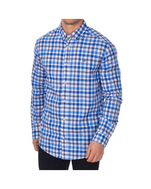 Napapijri Blue Grinnel Long Sleeve Shirt With Lapel Collar Np0A4E2V for men
