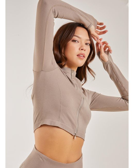 Pink Vanilla Gray Active Rib Double Zip Top