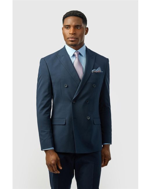 Limehaus Blue Double Breasted Six Button Slim Fit Suit Jacket for men