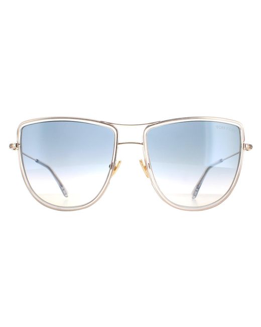Tom Ford Blue Aviator Shiny Rose Smoke Gradient Tina Ft0759 Metal