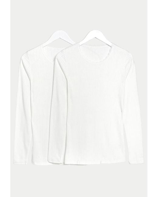 Marks & Spencer White M&S Pack Of 2 Thermal Pointelle Long Sleeve Tops