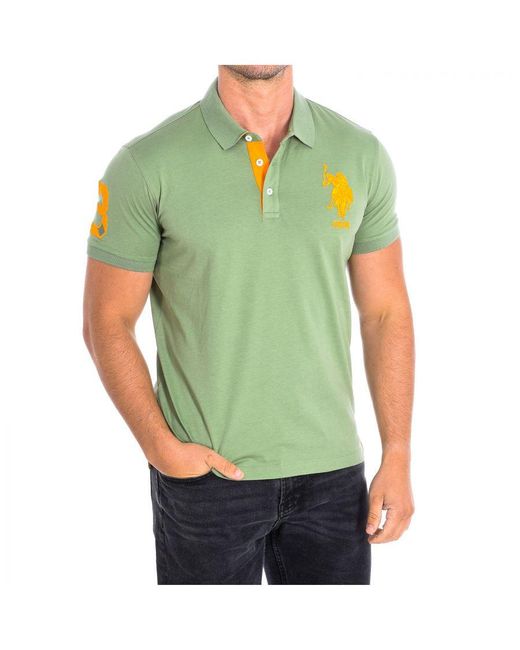 U.S. POLO ASSN. Green Lonn Short Sleeve With Contrasting Lapel Collar 61663 Man Cotton for men