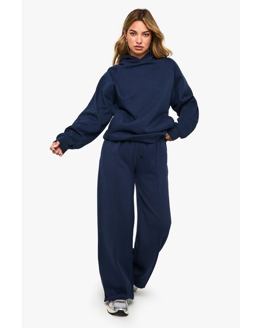 Boohoo Blue Pintuck Detail Deep Waistband Wide Leg Jogger