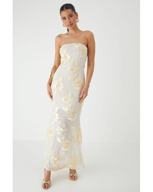MissPap White Floral Textured Bandeau Maxi Dress