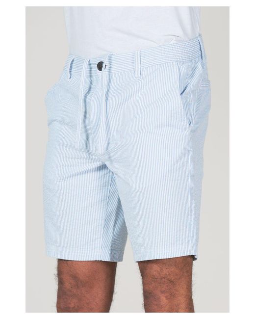 Tokyo Laundry Blue 'Myrtos' Cotton Stripe Seersucker Shorts With Drawstring for men