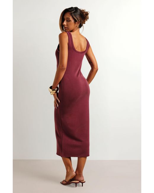 Boohoo Red Premium Super Soft Rib Scoop Neck Midi Dress
