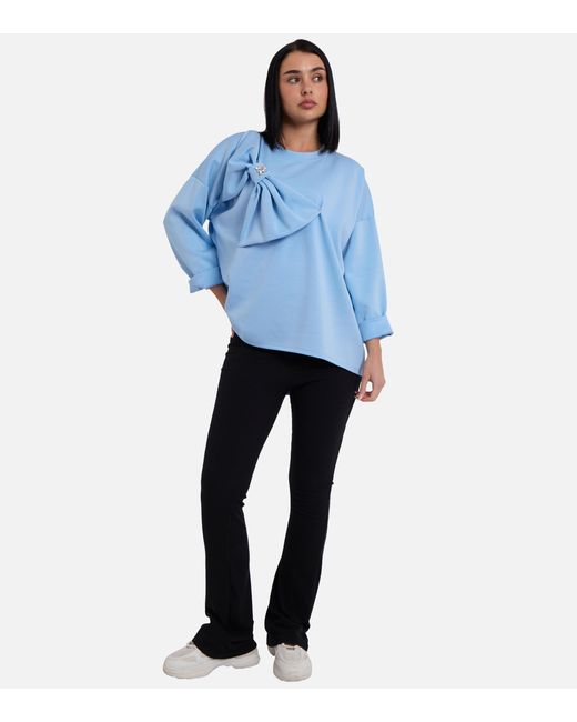 Gini London Blue Side Contrast Bow Oversized Jumper Top