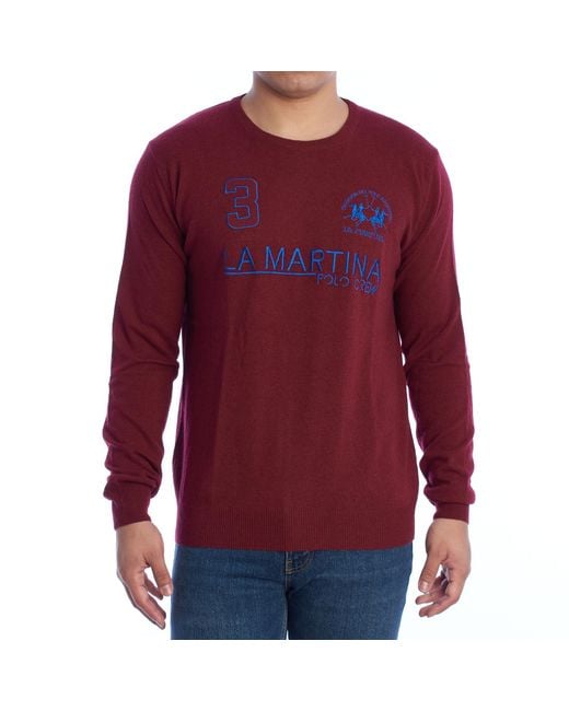 La Martina Red Regular Fit Crew Neck Sweater Xms300-Yv021 for men
