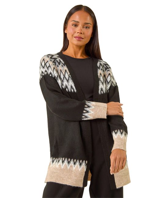 Roman Black Petite Fairisle Knit Cardigan
