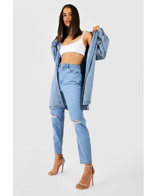 Denim Boohoo Ripped Mom Jeans Boohoo Basics High Waisted Ripped