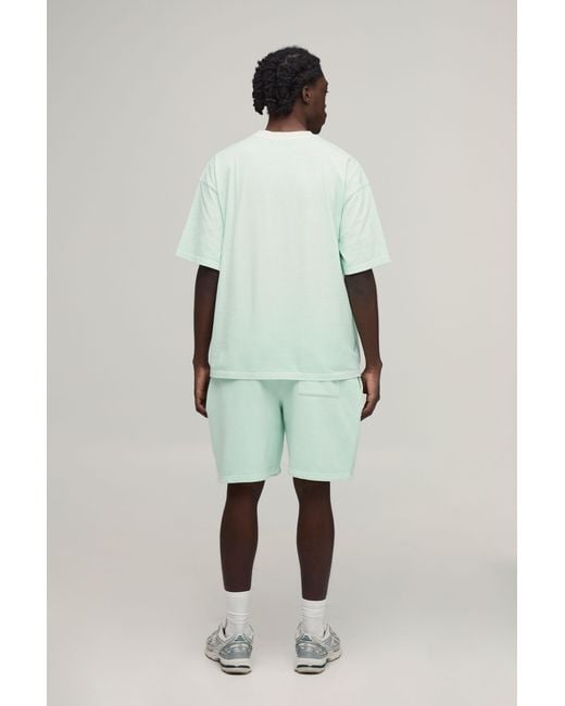 BoohooMAN Green Oversized Gothic Fleur De Lis Applique Washed T-Shirt & Baggy Short Set for men