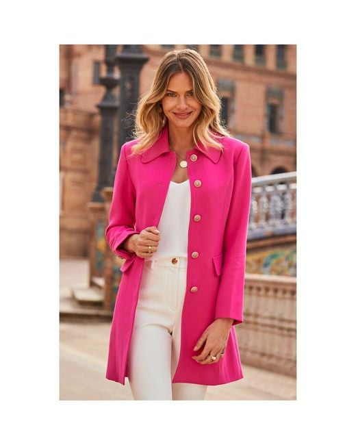 Sosandar Pink Hot Coat With Button Detail