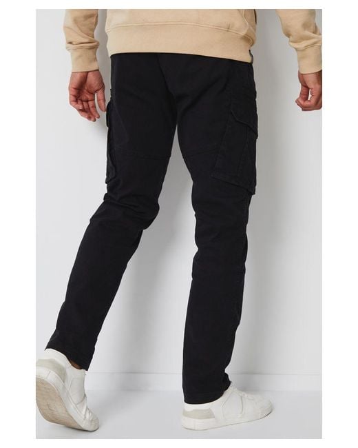 Threadbare Black 'Freeze' Cotton Cargo Pocket Trousers With Stretch for men