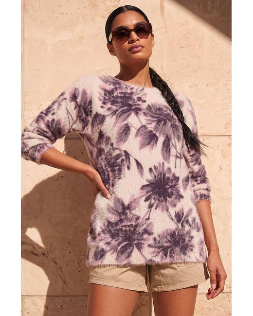 Roman Pink Floral Print Fluffy Knit Jumper