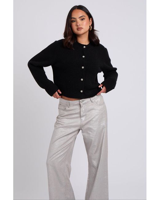 Urban Bliss Black Floral Button Cropped Cardigan