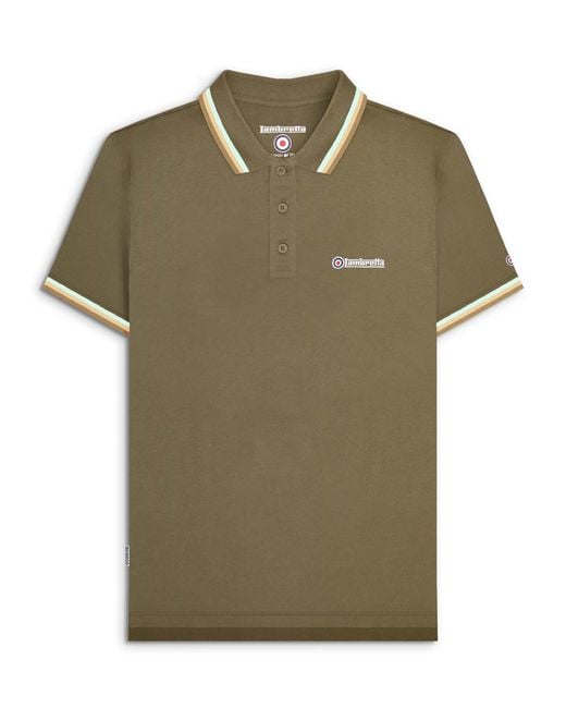 Lambretta Green T-Shirt Twin Tipped Polo Button Fastening Khaki Textile