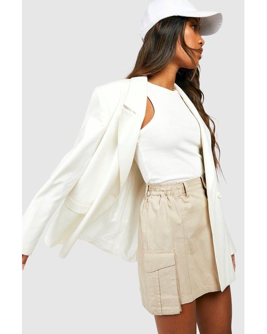 Boohoo Natural Elasticated Waist Micro Mini Cargo Skirt