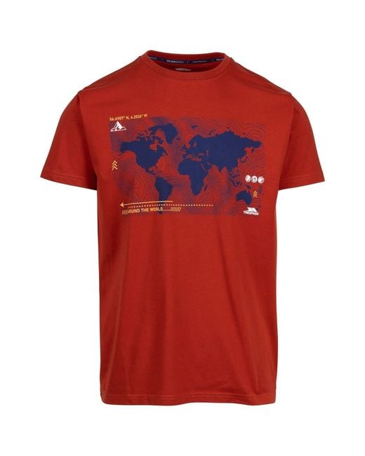 Trespass Red Chera Geographic Print Crew Neck Short Sleeve T-Shirt for men