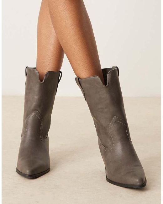 Glamorous Natural Western Ankle Boots