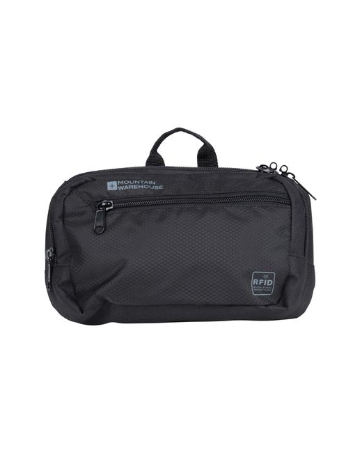 Mountain Warehouse Black Rfid Travel Bum Bag Lightweight Adjustable Belt Lockable Zip Crossbody Polyamide