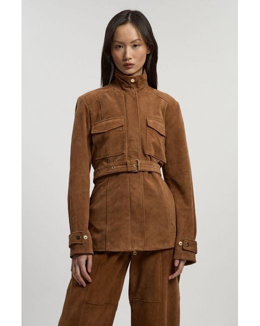 Karen Millen Brown Suede Utility Jacket