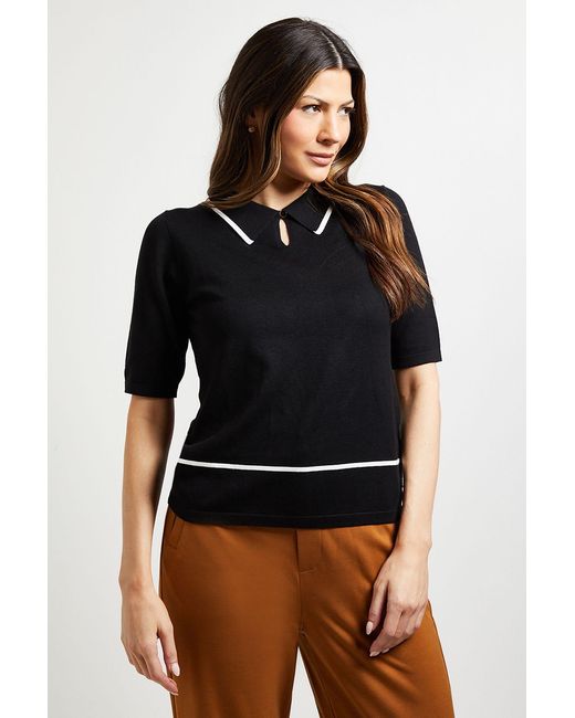 Wallis Black Collared Tipped Knitted T Shirt