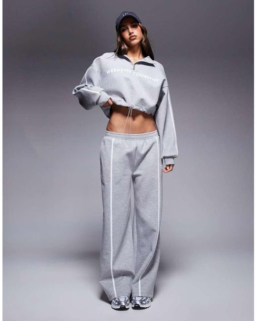 ASOS Gray Scuba-Style Fabric Half Zip Sweatshirt Co-Ord With Stripe Detail
