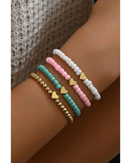 Azura Exchange Brown Heart Beaded Multi Layered Bracelet Set Metal