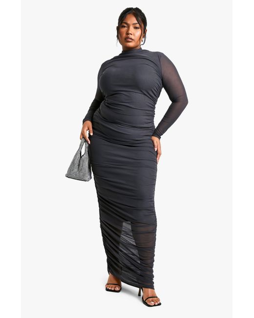 Boohoo Black Mesh Dress Plus Size Boohoo Plus Mesh Ruched Maxi
