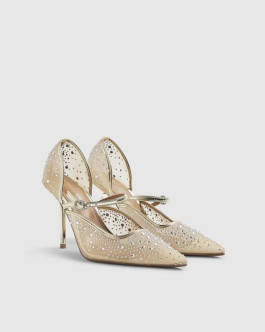 River Island Natural Court Heels Embellished Textile