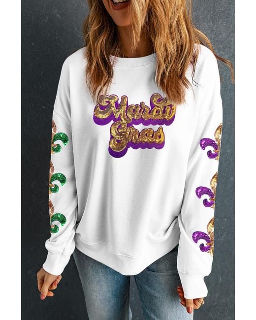 Azura Exchange Mardi Gras Pailletten Sweatshirt in het White
