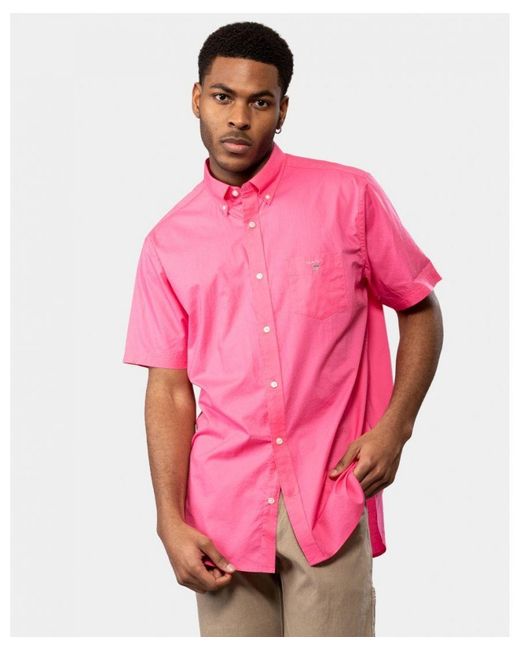 Gant Pink Regular Broadcloth Short Sleeve Button Down Shirt for men