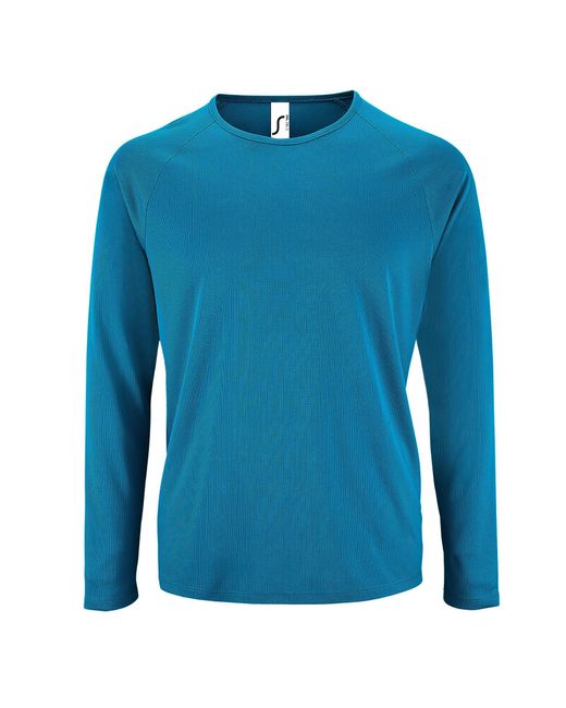 Sol's Blue Sporty Long Sleeve Performance T-Shirt (Aqua) for men