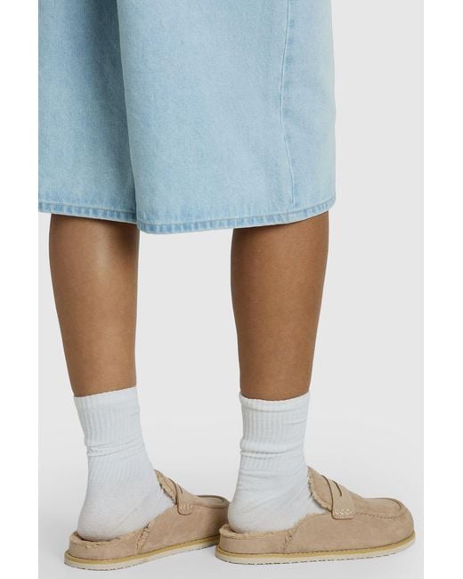 Boohoo Blue Faux Suede Fur Lined Closed Toe Clogs