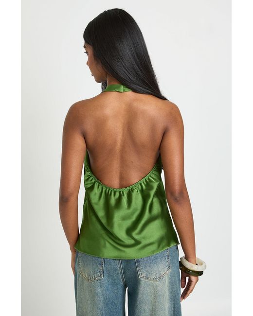 Boohoo Green Halter Plunge Swing Cami Top