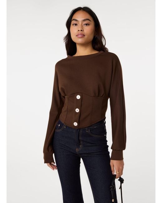 Pink Vanilla Brown Button Front Corset Sweatshirt