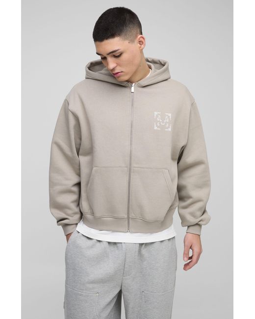 BoohooMAN Gray Regular Paisley Back Print Zip Through Hoodie for men