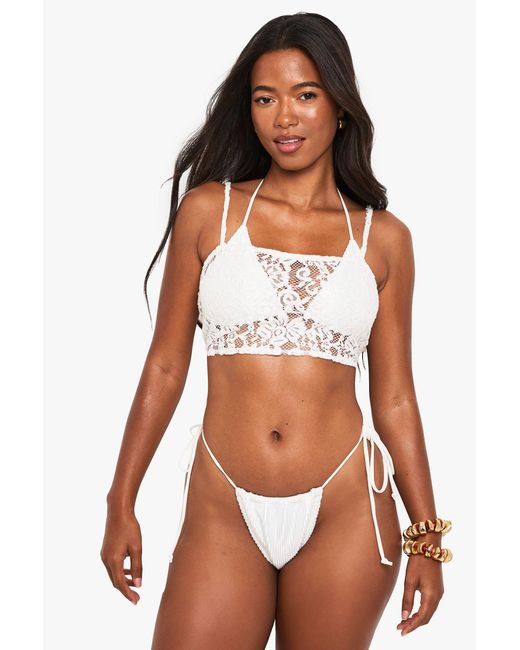 Boohoo White Lace Strappy Beach Cami