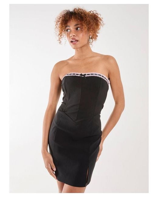 Pink Vanilla White Bow Detail Corset Strapless Dress