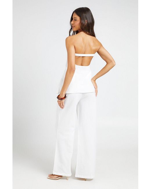 Boohoo Gray Linen Look Longline Bandeau & Wide Leg Trousers