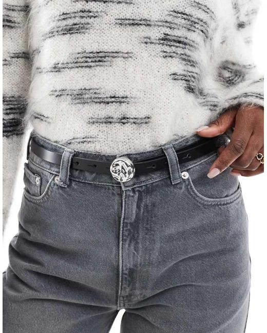 ASOS Gray Leather Hammered Disc Waist And Hip Belt