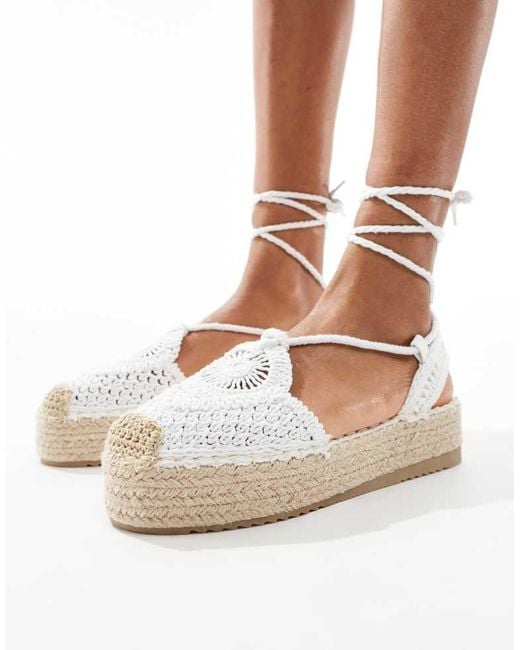 Glamorous Natural Crochet Flat Espadrilles