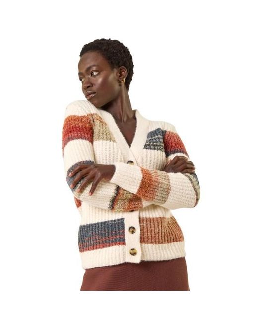 Roman Brown Stripe Buttoned Knit Cardigan