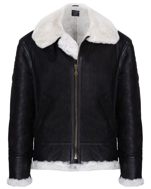 Infinity Leather Pilot B3 Flying Shearling Schaffell Bomber Fliegerjacke in Black für Herren
