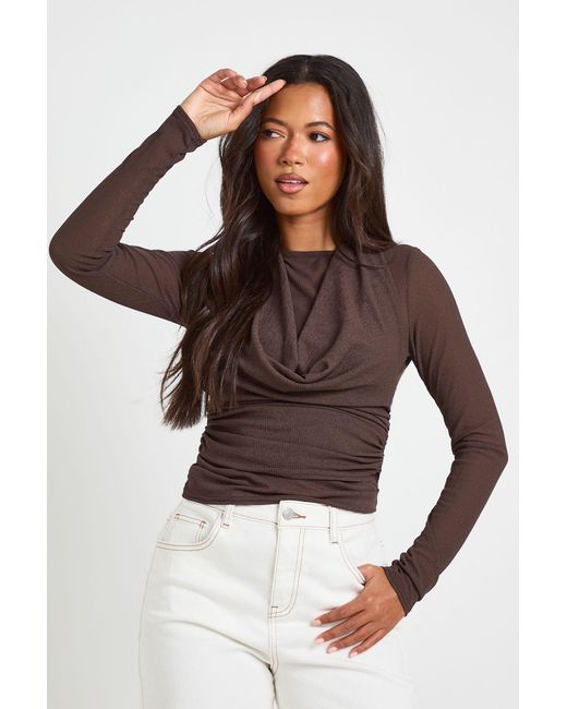Boohoo Brown Ribbed Sheer Textured 2
