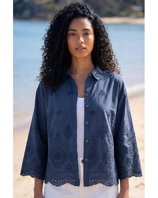 Roman Blue Broderie Hem Buttoned Shirt