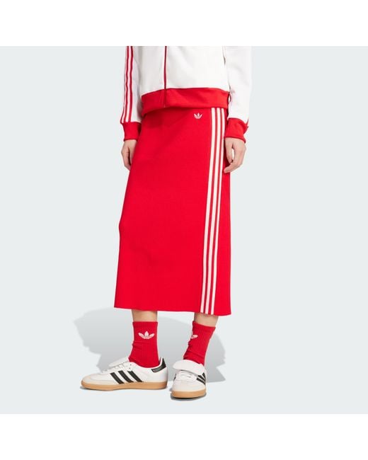 Adidas Originals Red Adicolor Knit 3-Stripes Skirt