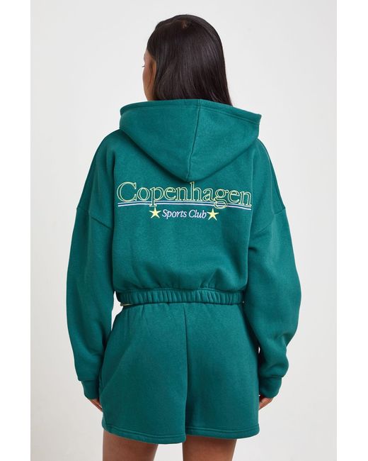 Boohoo Green Copenhagen Embroidered Cropped Hooded Short Tracksuit
