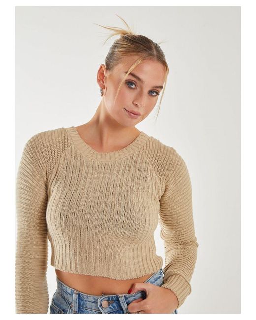 Pink Vanilla White Cropped Knitted Jumper